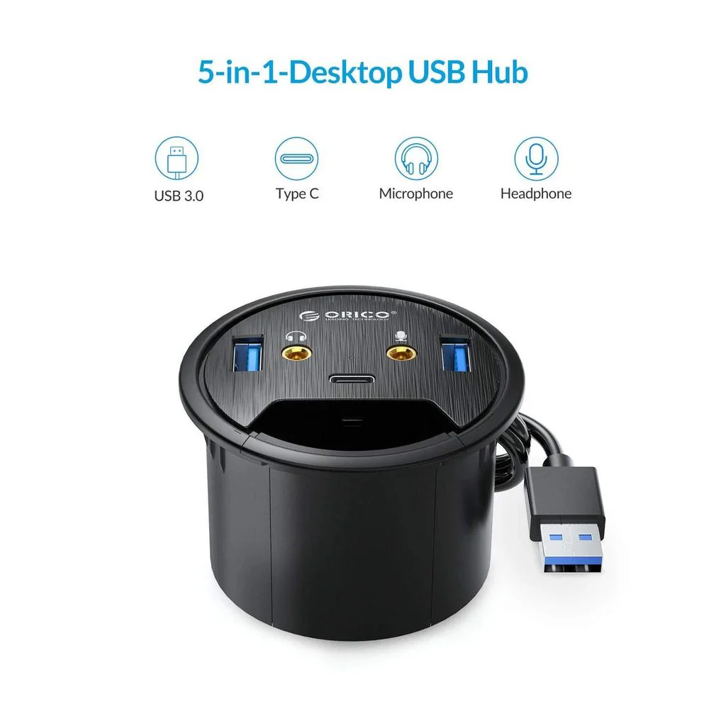ORICO Desktop Power Grommet Multi-Function HUB - Black - Image 2