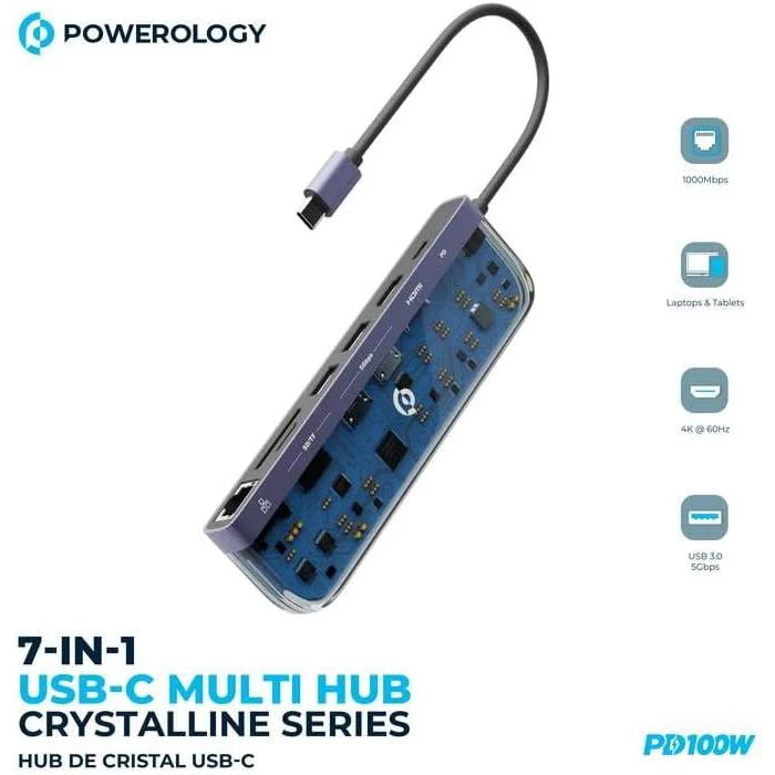 Powerology 7in1 USB-C Multi Hub Crystalline Series - Image 4