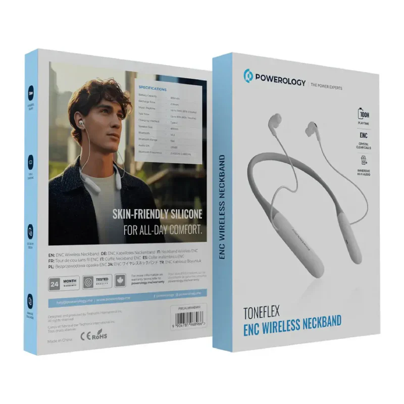 Powerology Toneflex ENC Wireless Collar Neckband - 850 mAh / White - Image 2