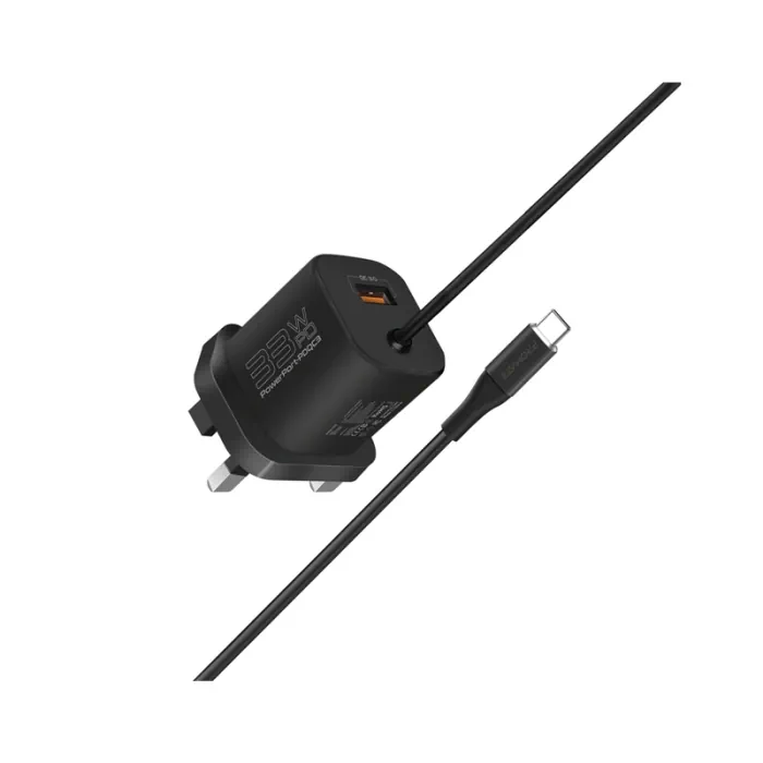 Promate 33W Super Speed USB-C PD QC Wall Charger Black