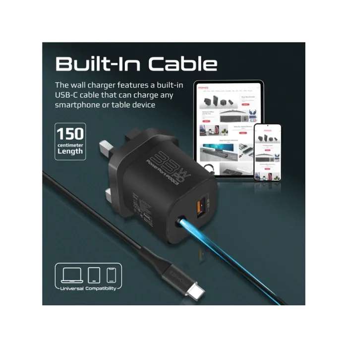 Promate 33W Super Speed USB-C PD QC Wall Charger Black - Image 3