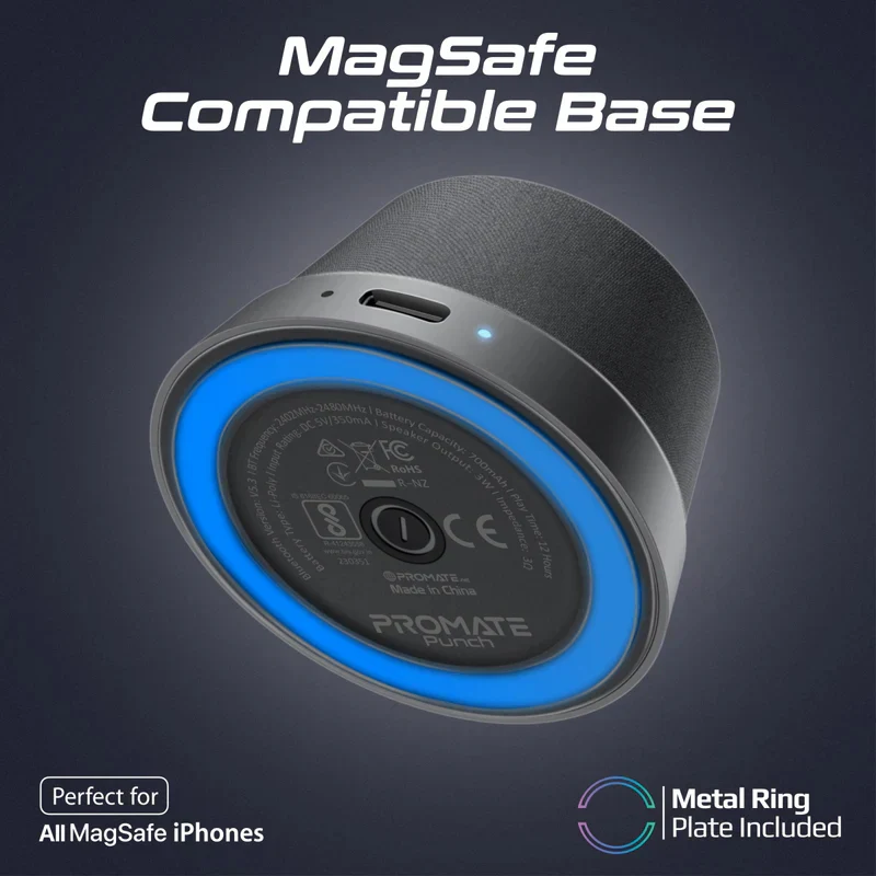 PROMATE High-Fidelity Mini Bluetooth Speaker with MagSafe Compatible Base - Black - Image 3