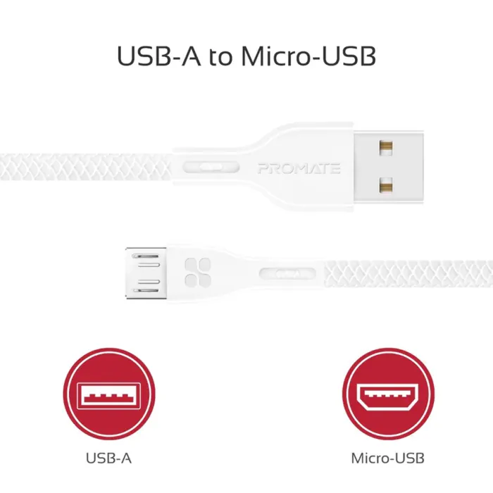 Promate High Strength USB-A to Micro USB Charging Cable - Image 2