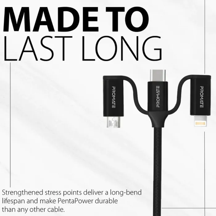 Promate PentaPower 6-in-1 Hybrid Multi-Connector Cable For Charging & Data Transfer - Image 5
