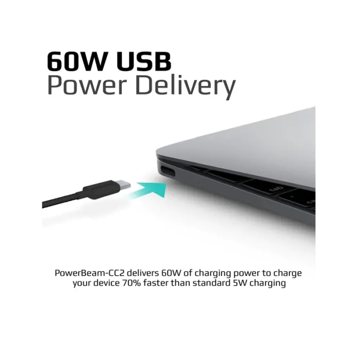 Promate Power Beam 60W USB-C to USB-C Fast Charging Data Cable Black - Image 2