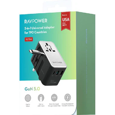 Ravpower GaN 70W Travel Charger with USB-C to USB-C Cable, RP-PC1061 – Black - Image 3