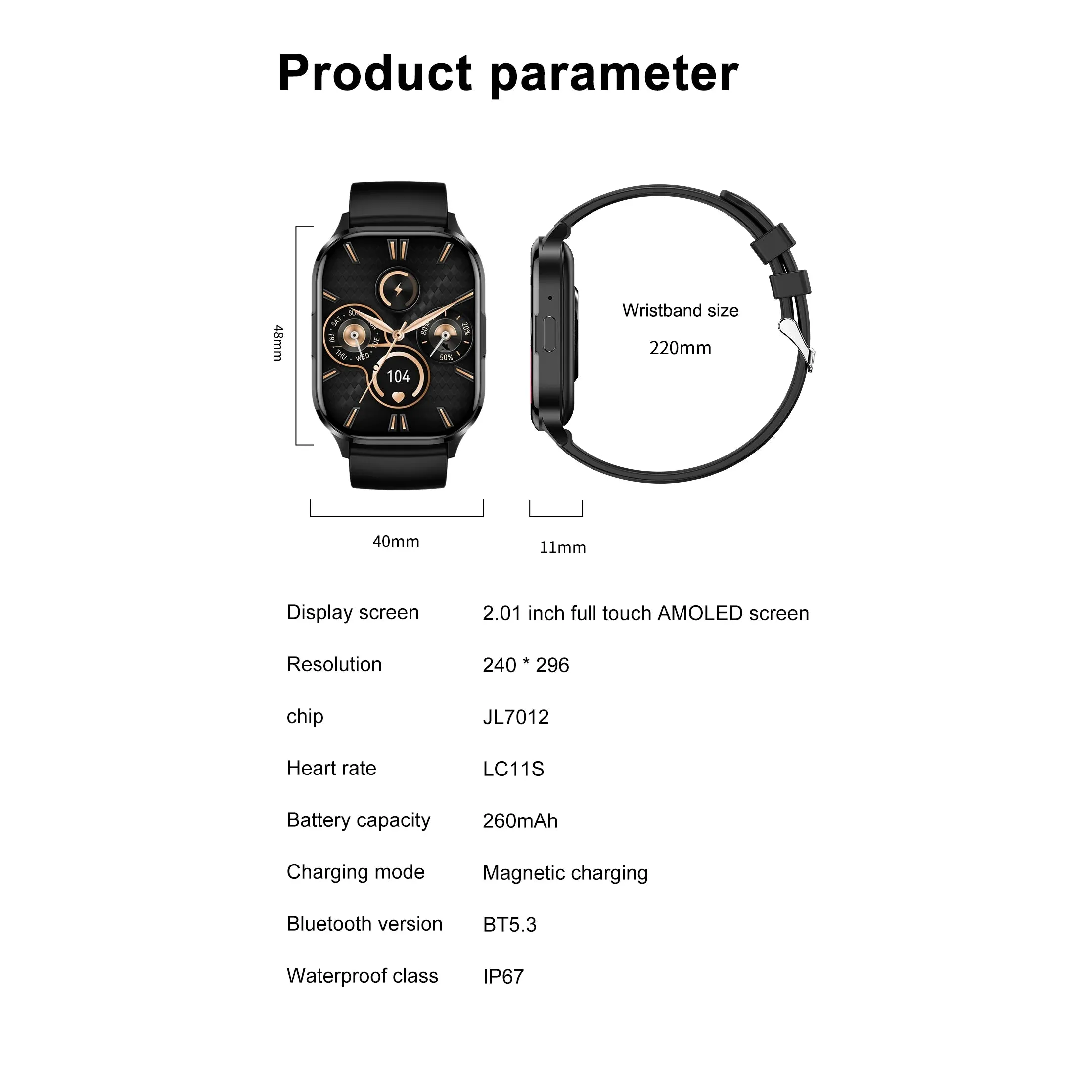 SIA SW 8002 Smart watch Jieli 7012, 2.01" Amoled BT call BLK - Image 3