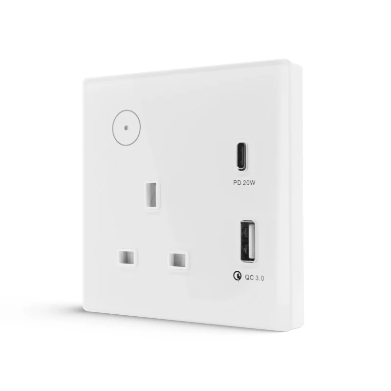 Smart Single Wallmount Socket With USB WI-Fi - White - Image 2