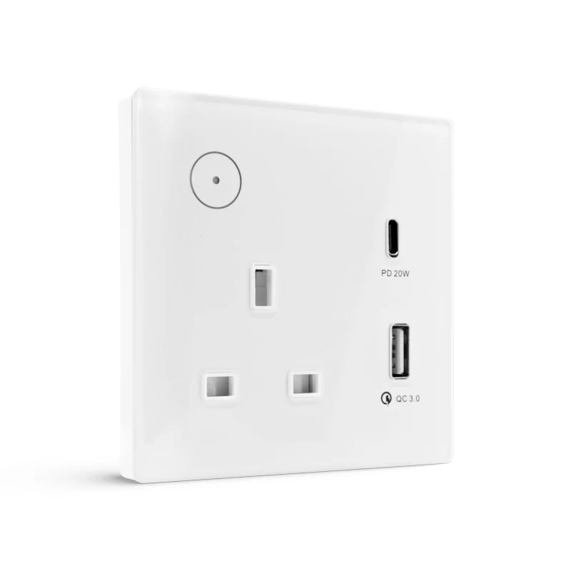 Smart Single Wallmount Socket With USB WI-Fi - White - Image 3