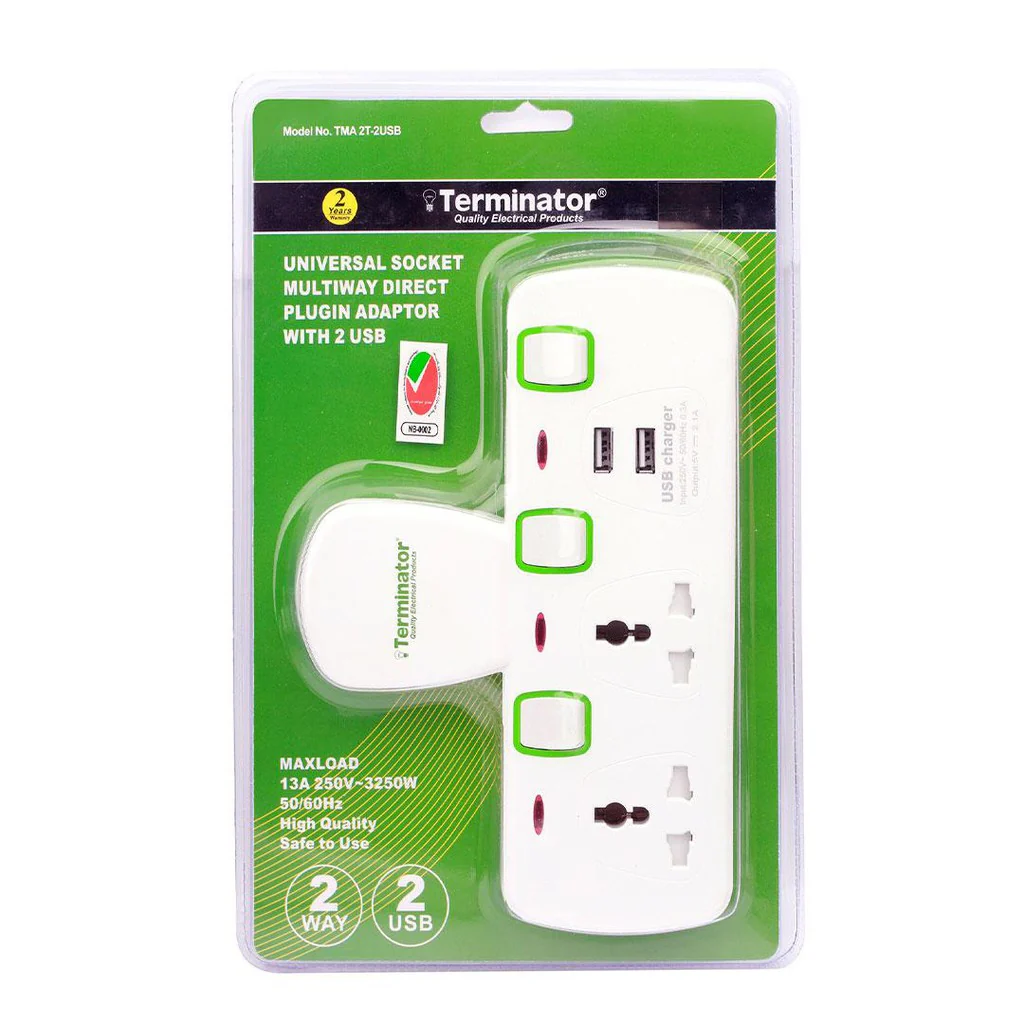 Terminator 2 Way Universal T-Socket USB - Image 3