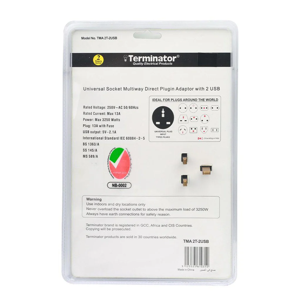 Terminator 2 Way Universal T-Socket USB - Image 4