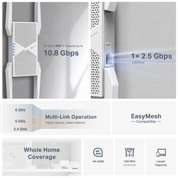 TP-Link BE11000 Tri-Band Wi-Fi 7 Range Extender - Image 5