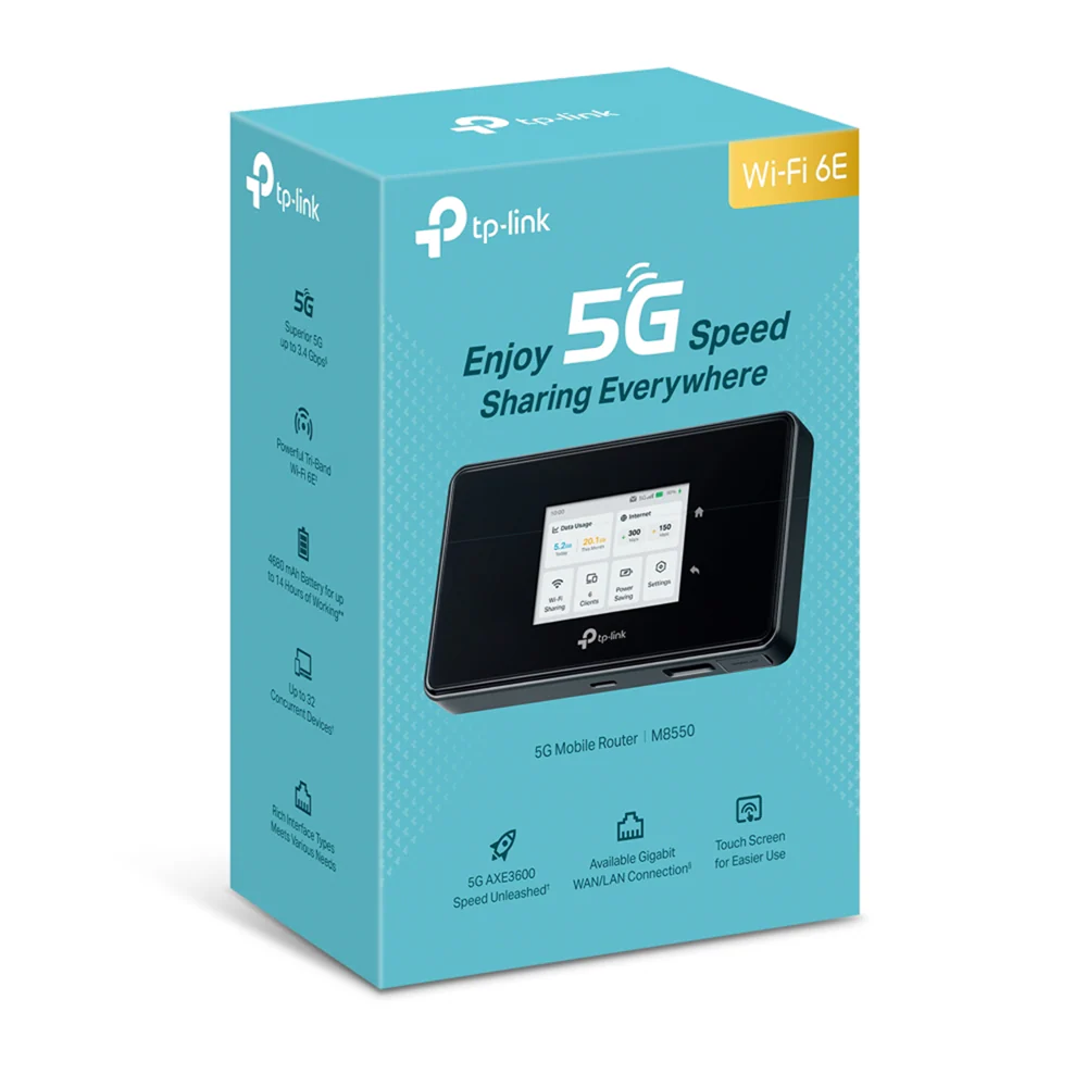 TP-Link M8550 5G WiFi 6E Tri-Band AXE3600 Gigabit WAN/LAN Port Touch Screen Mobile Router, 64 Devices - Image 6