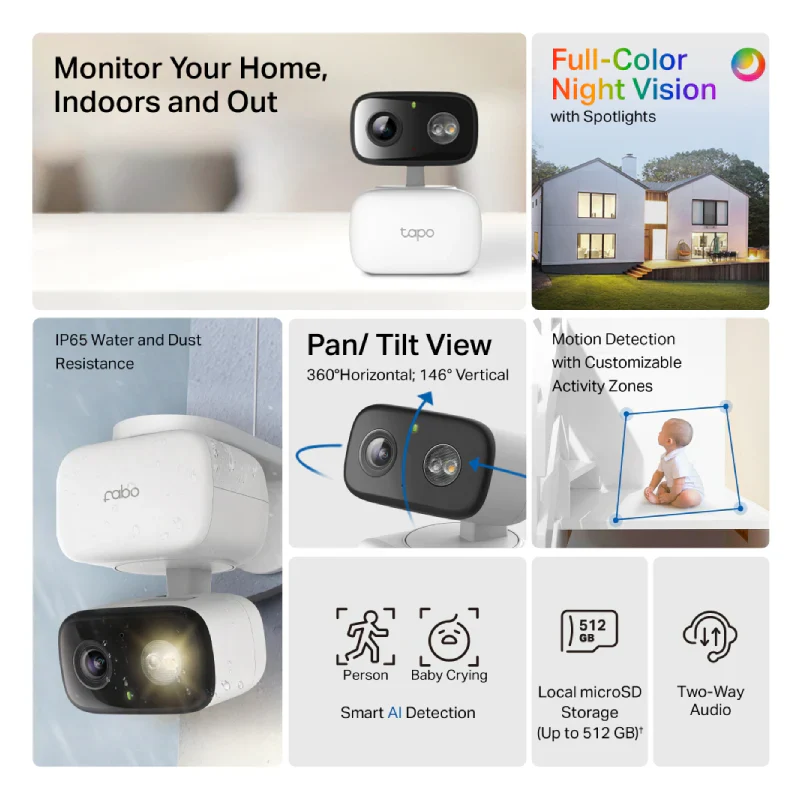TP-Link Tapo C206 Indoor/Outdoor Home Security Wi-Fi Camera - FHD / 30 fps / Two-Way Audio / AI Detection / Night Vision - Image 4
