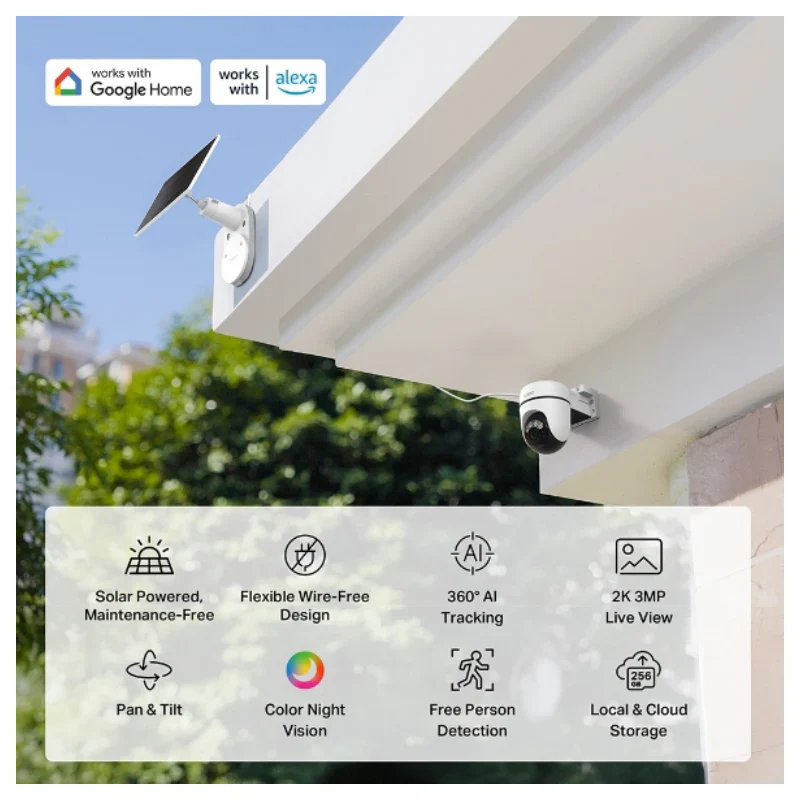 TP-Link (Tapo C610 KIT) Solar-Powered Pan/Tilt Security Camera Kit - 2304 × 1296 / 2.4 GHz - White - Image 4