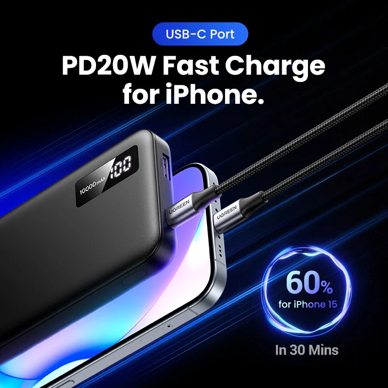 UGREEN 10000mAh PD-20W Two-way Fast Charging Power Bank Black PB311 - Image 2