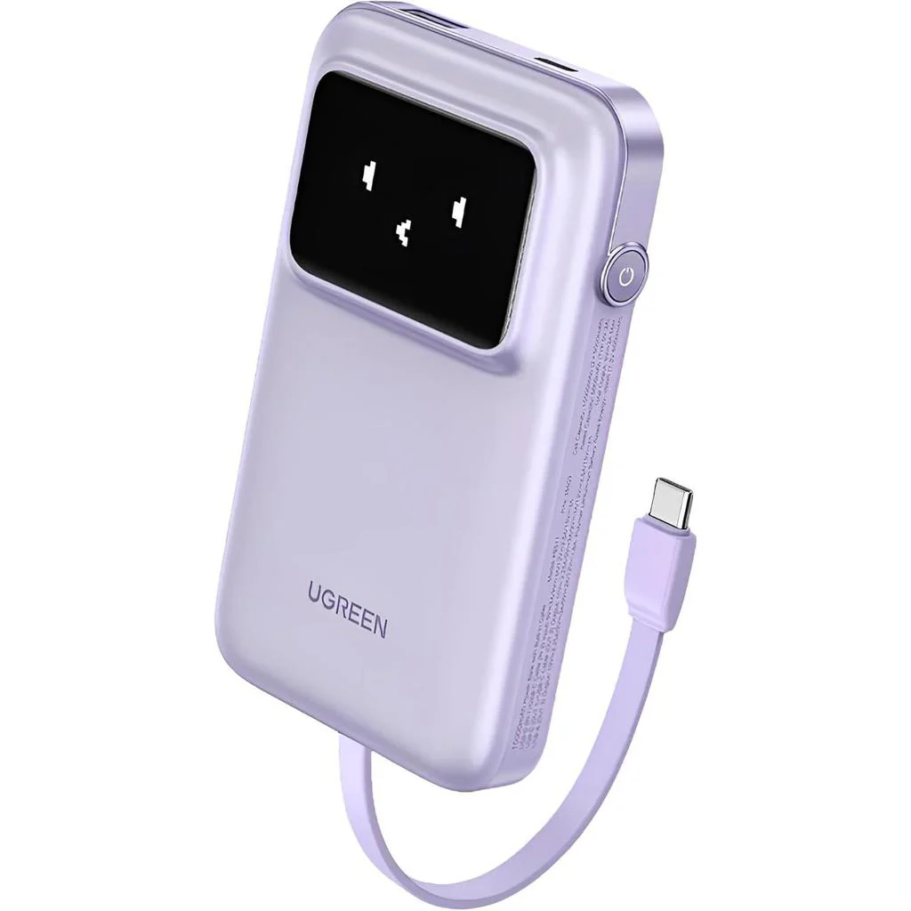UGREEN 10000mAh Power Bank with Built-in Cable 15W PB511 - Purple