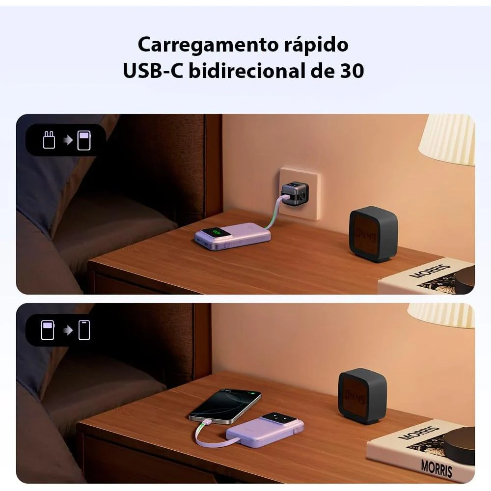 UGREEN 10000mAh Power Bank with Built-in Cable 15W PB511 - Purple - Image 5