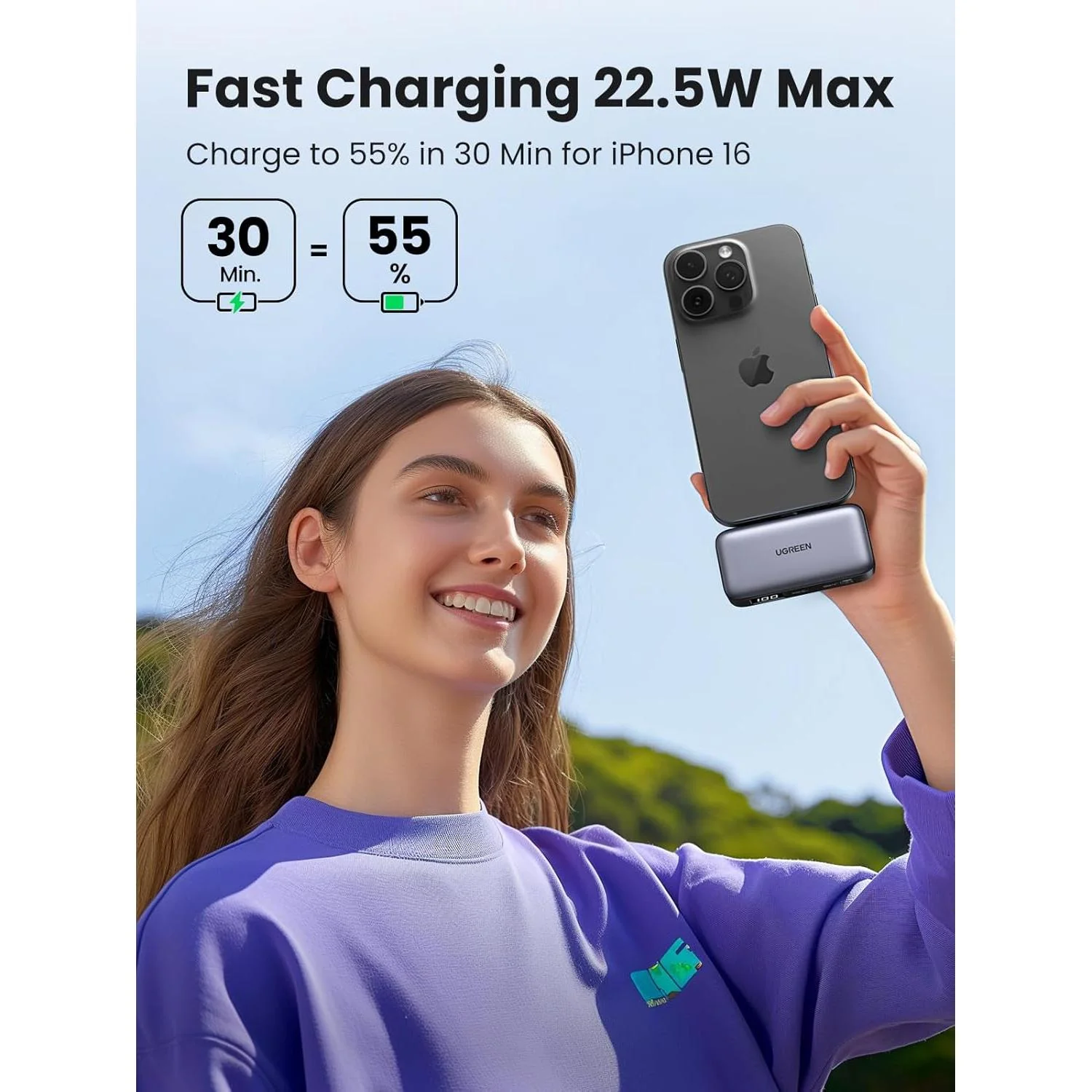 UGREEN 5000mAh PD-20W Power Bank with Built-in USB-C Connector - PB503 - Image 2