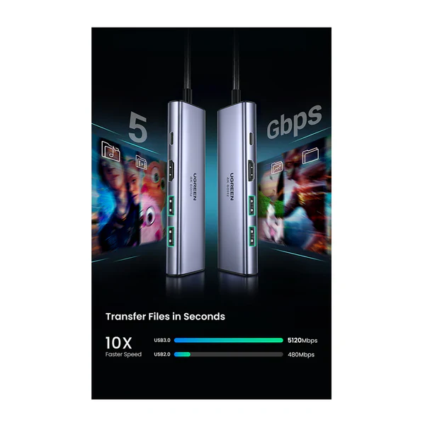UGREEN 6-in-1 USB-C Hub - Grey CM511 - Image 3