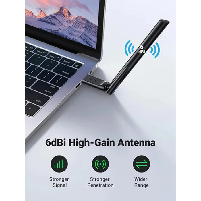 UGreen AC650 High-Gain Dual Band Wireless USB Adapter - Black - Image 2