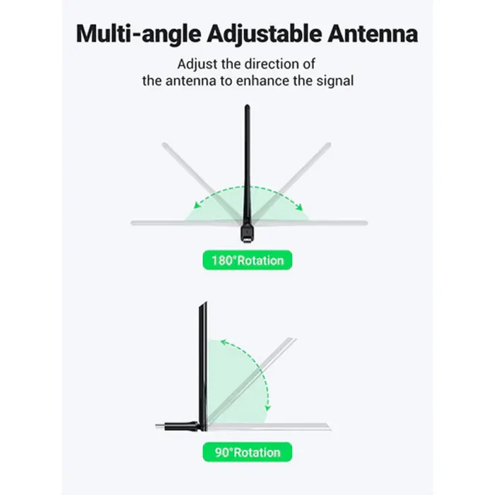 UGreen AC650 High-Gain Dual Band Wireless USB Adapter - Black - Image 4