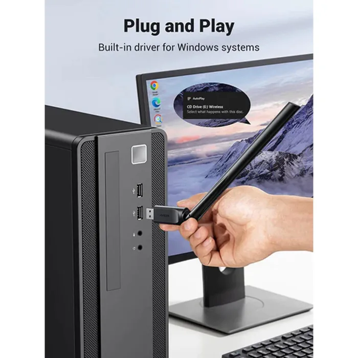 UGreen AC650 High-Gain Dual Band Wireless USB Adapter - Black - Image 6