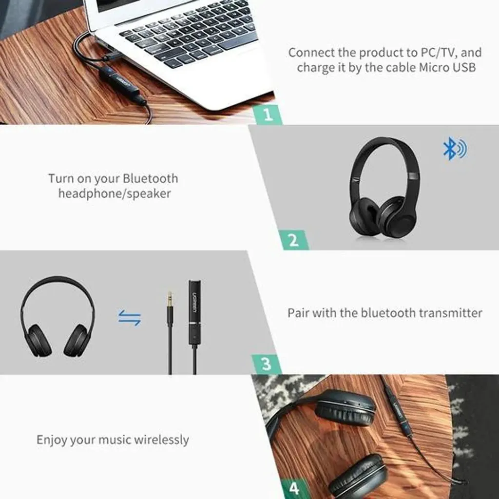 UGreen Bluetooth 5.0 Audio Transmitter 3.5mm Toslink Optical Black - Image 4