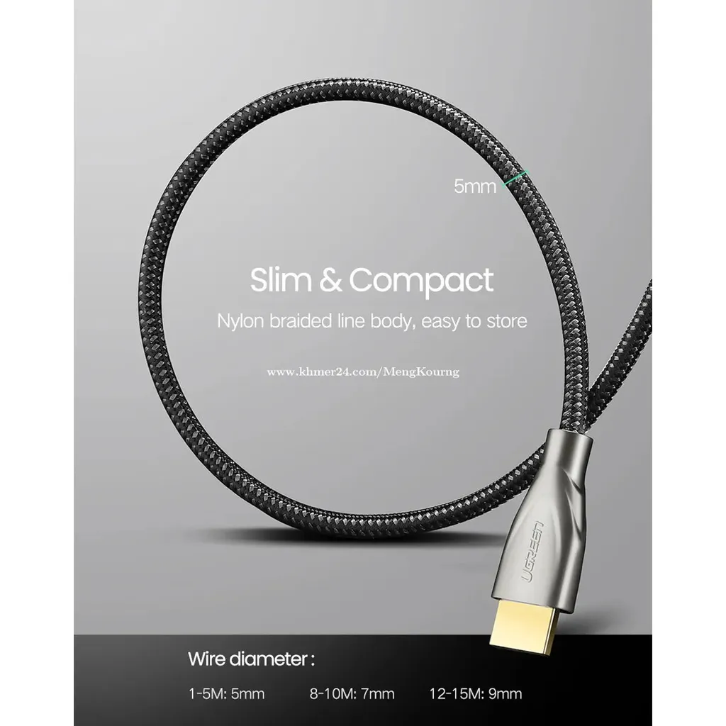 UGreen HDMI 2.0 Carbon Fiber Zinc Alloy Cable 5 Meter Black - Image 3
