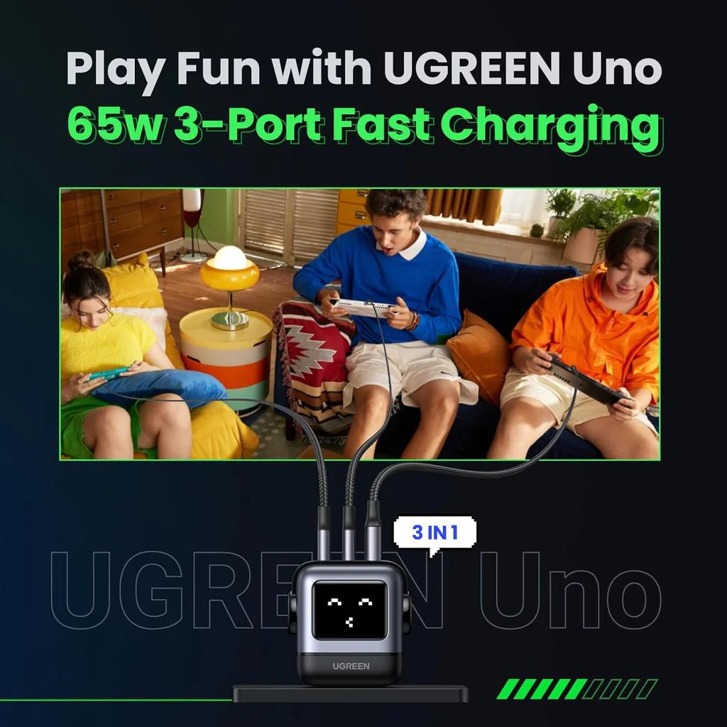 UGREEN Nexode RG 65W 3-Port GaN Fast Charger UK Grey - CD361 - Image 4