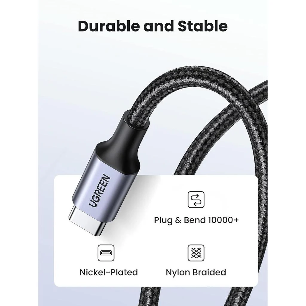 UGREEN USB 2.0 C M/M Round Cable Nickel Plating Aluminum Shell 2m Gray Black - US261 - Image 2
