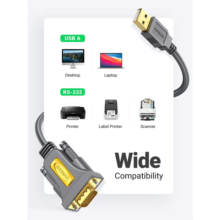 UGreen USB to RS232 DB9 Serial Adapter Cable Black - Image 2