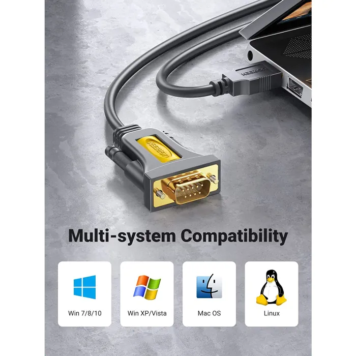 UGreen USB to RS232 DB9 Serial Adapter Cable Black - Image 3