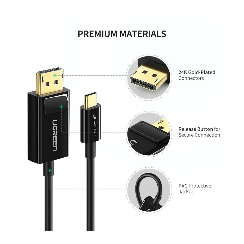 UGreen USB Type C to DisplayPort Cable 1.5 Meter Black - Image 3