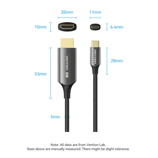USB-C to HDMI-A 8K HD Cable 1.8M Cotton Braided Black Zinc Alloy - Image 2