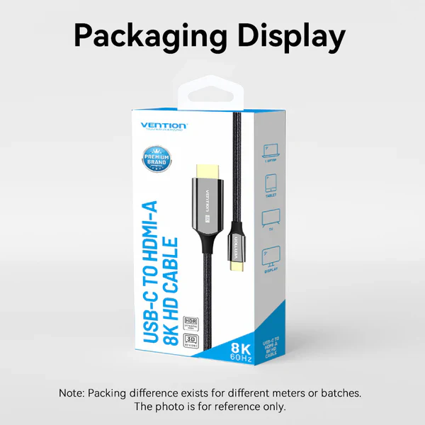 USB-C to HDMI-A 8K HD Cable 1.8M Cotton Braided Black Zinc Alloy - Image 3