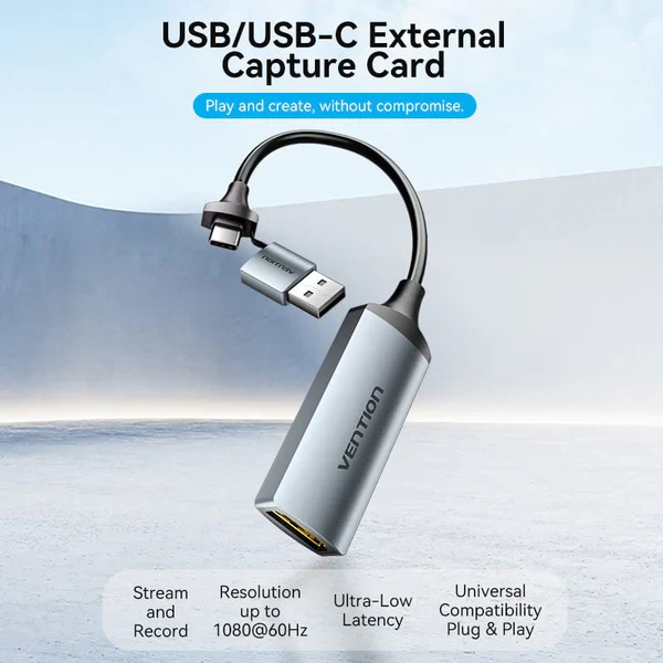 Vention HDMI-A to USB-C/USB-A Video Capture Card 0.1M Gray - Image 2