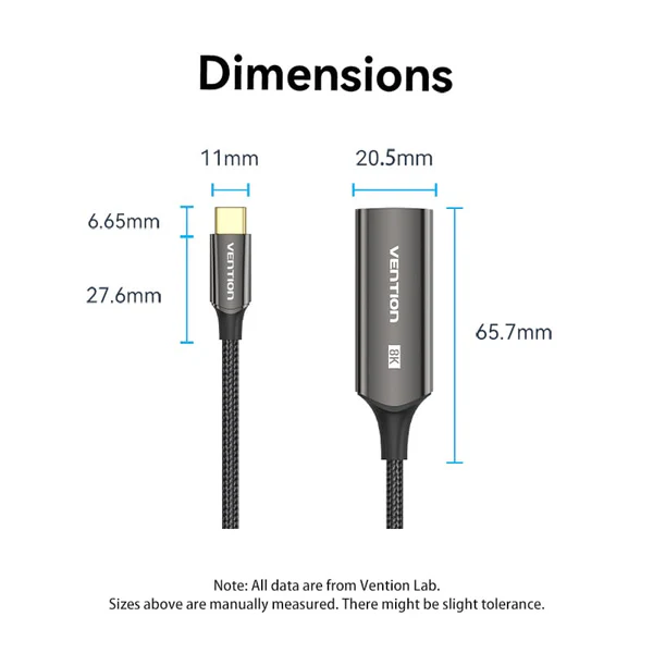 Vention USB-C to DisplayPort 8K Converter 0.25M Black Zinc Alloy - Image 2