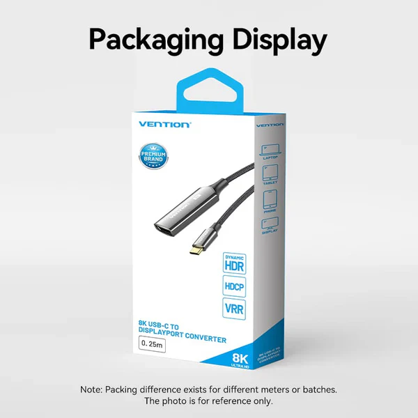 Vention USB-C to DisplayPort 8K Converter 0.25M Black Zinc Alloy - Image 3