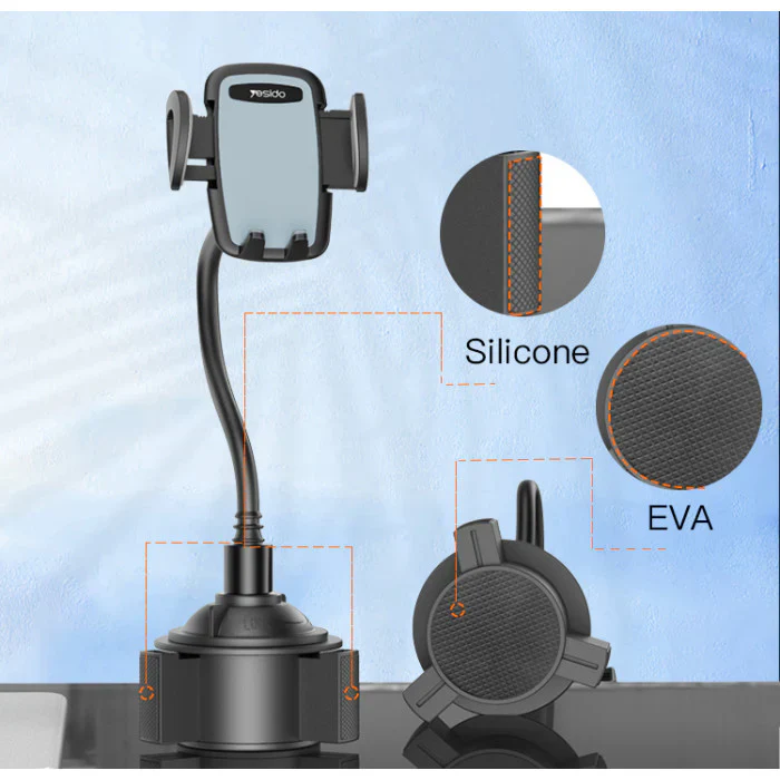 Yesido Auto Extending Clamp Car Cup Phone Holder – Long Flexible Arm & 360° Adjustable Mount - Image 3