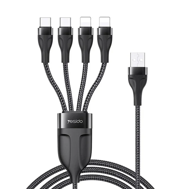 Yesido CA111 4 in 1 Wire Mobile Phone Charger Data Cable - Black