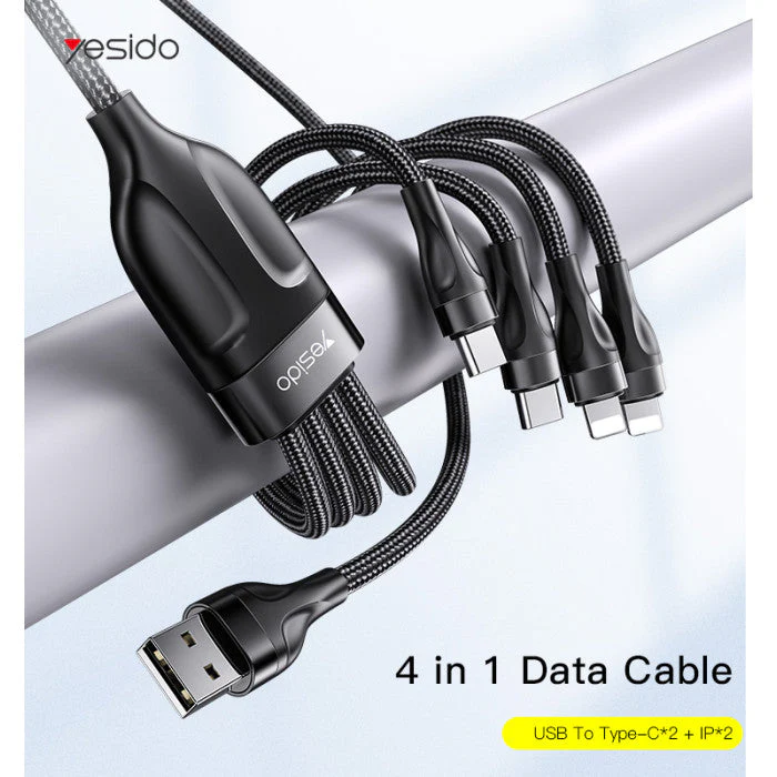 Yesido CA111 4 in 1 Wire Mobile Phone Charger Data Cable - Black - Image 2
