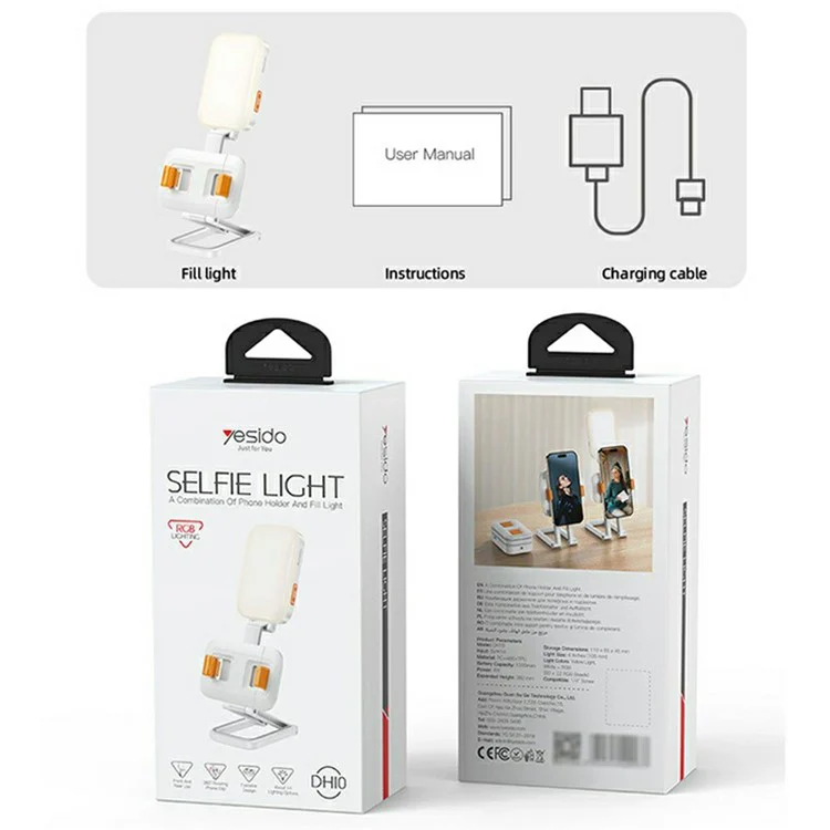 Yesido DH10 Pocket Light Stand – 3-in-1 Folding Phone Holder with Lighting - Image 5
