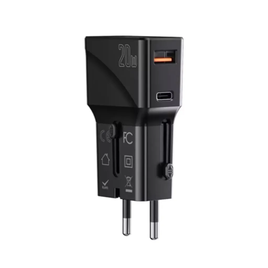 Yesido MC17 Universal Travel Charger - 20W / USB-C / USB-A / Black