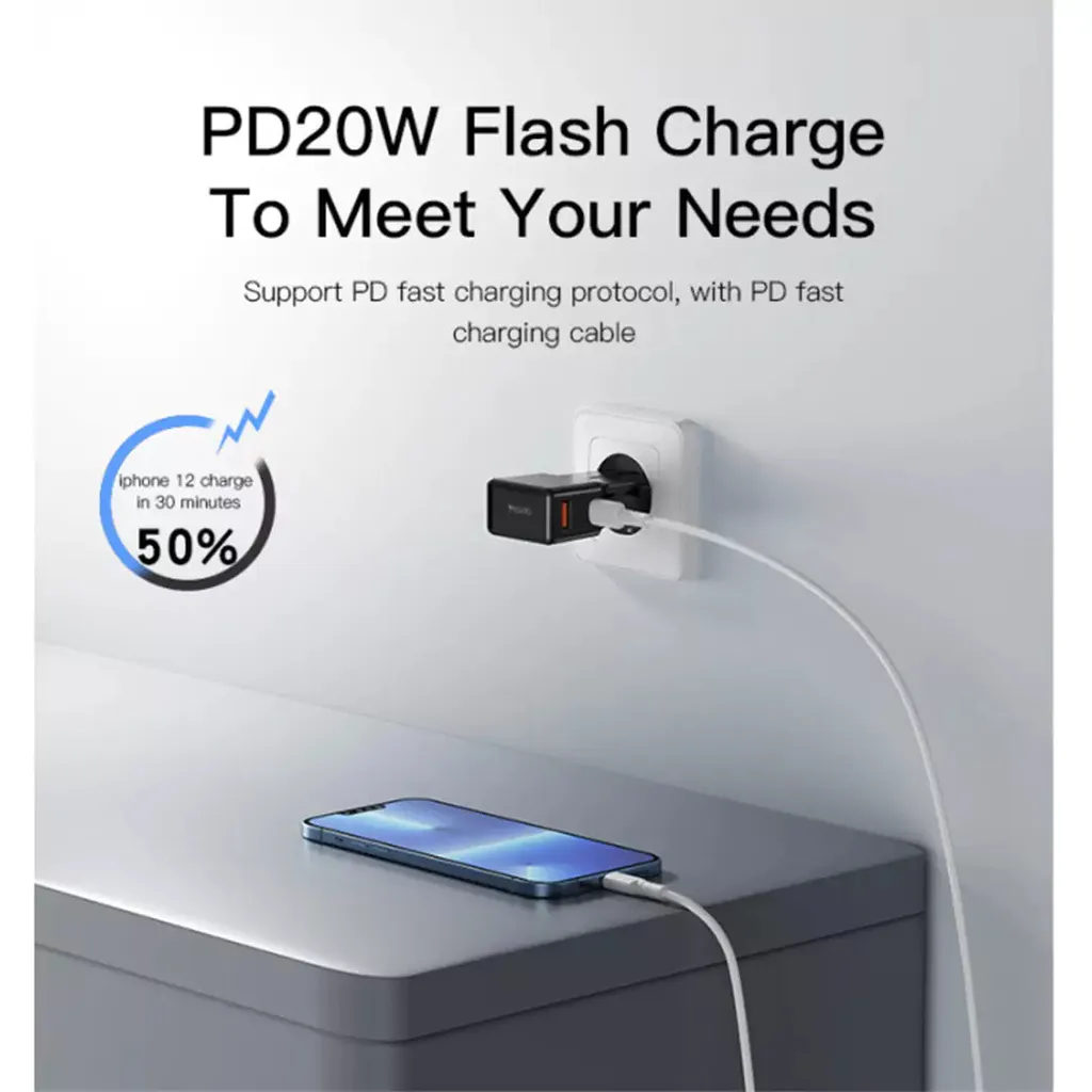 Yesido MC17 Universal Travel Charger - 20W / USB-C / USB-A / Black - Image 4