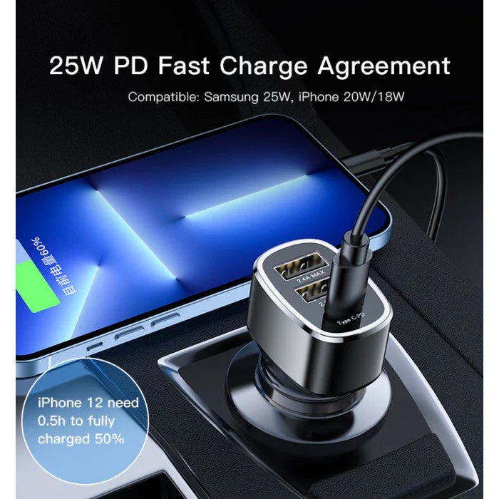 Yesido Y47 3 Ports Fast Charging Car Charger - Black - Image 2